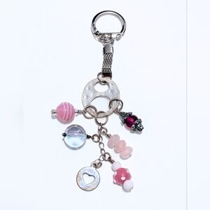 Handmade Keychain / Bag Charm with Glass Beads, Metal Charm & Findings, Pink